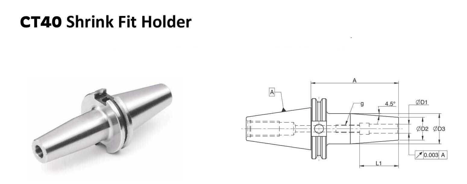 CT40 SFH 1.000 - 6.30 Extra Long Length Shrink Fit Holder (Balanced to G 2.5 75000 rpm)